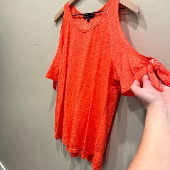 Sanctuary Lou Lou Bright Orange/Pink Cold Shoulder Top - Size: Small - Picture 5 of 8